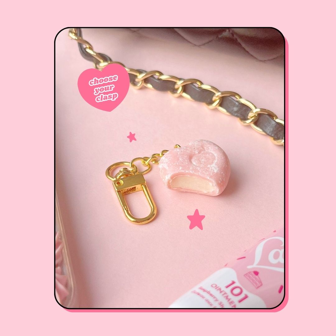 heart shaped raspberry pink ice cream mochi keyring handbag charm