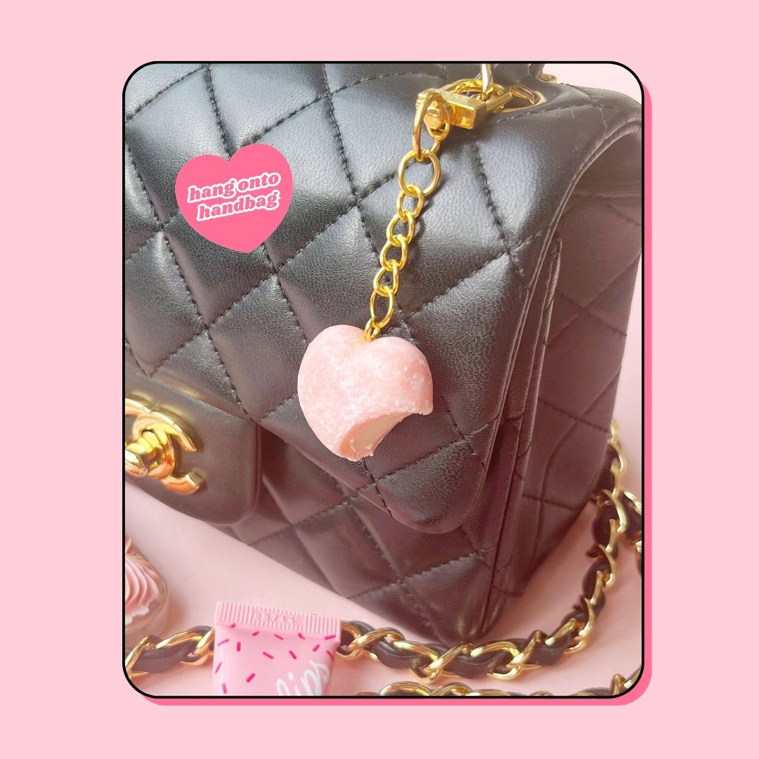 heart shaped raspberry pink ice cream mochi keyring handbag charm