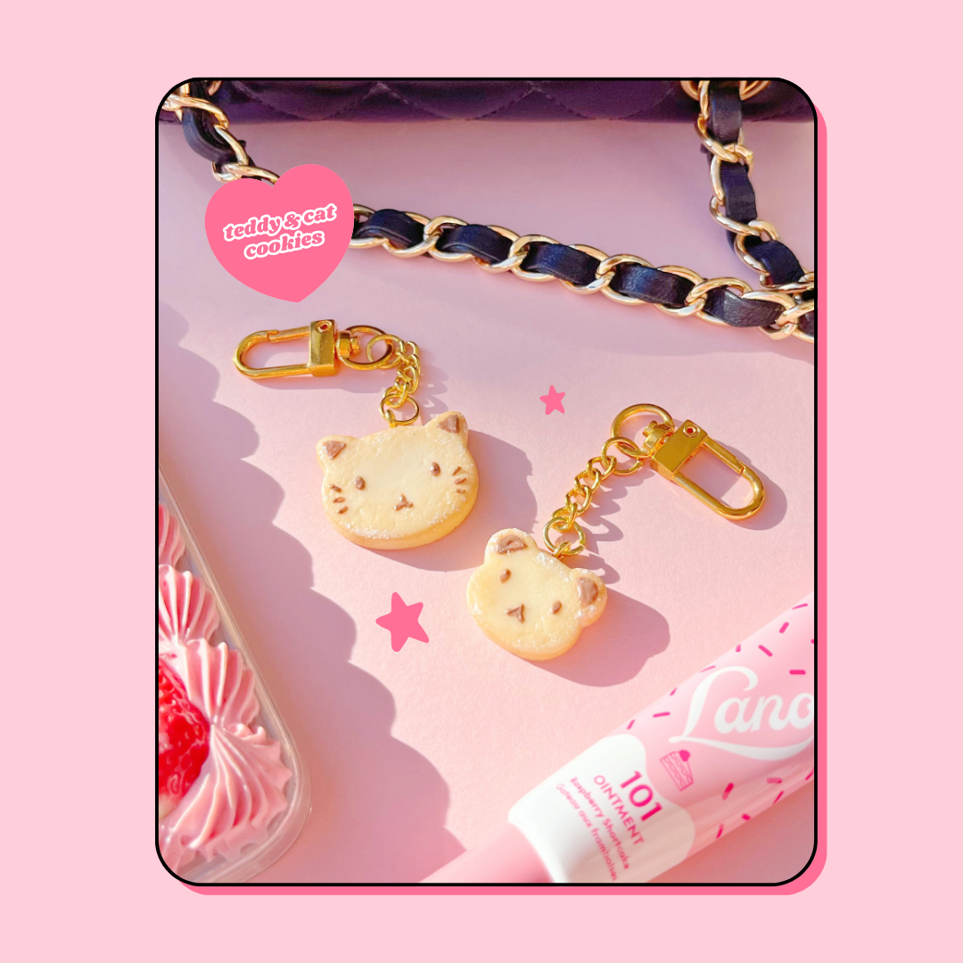cat shaped chocolate cookie biscuit keyring handbag charm
