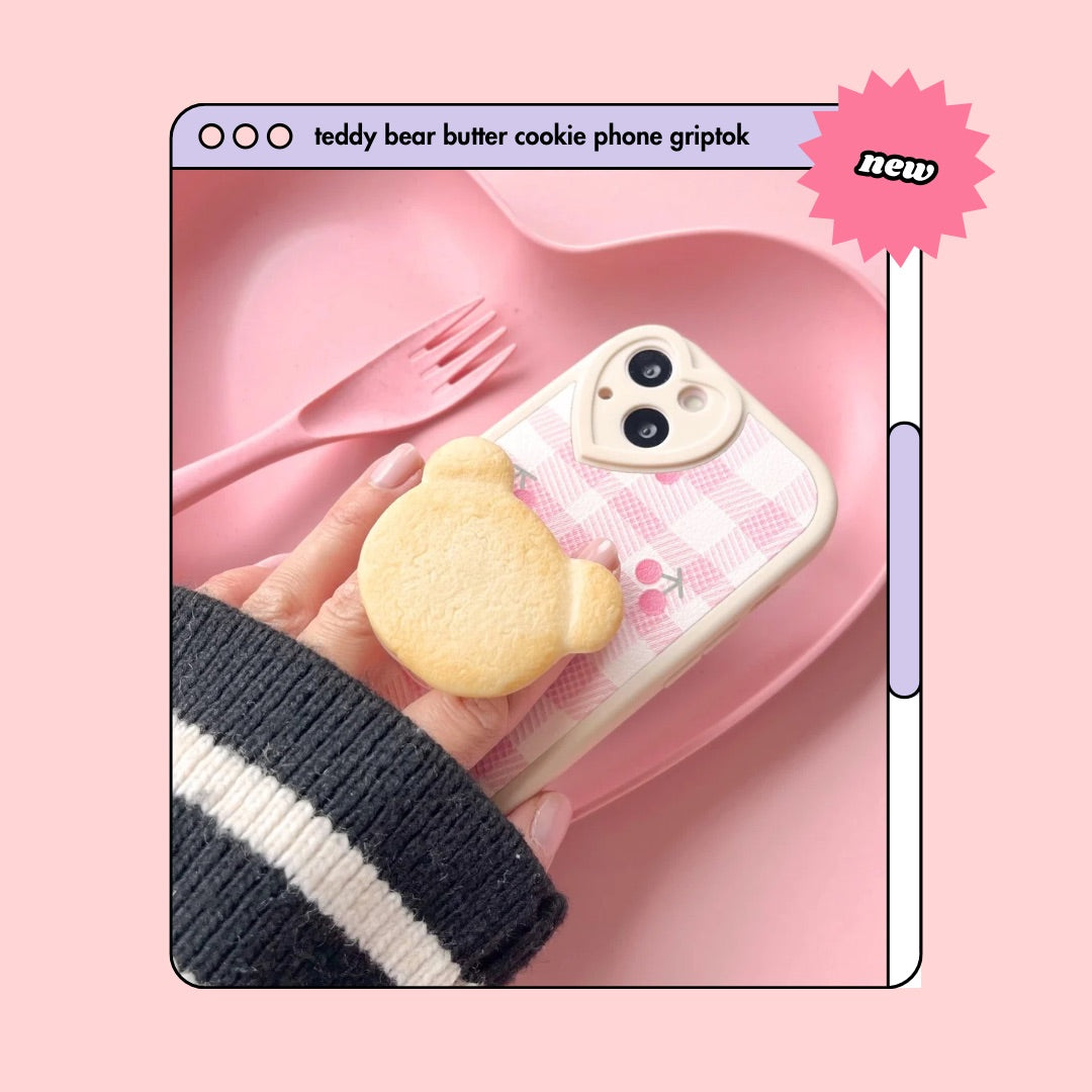 teddy bear butter cookie pull out phone griptok