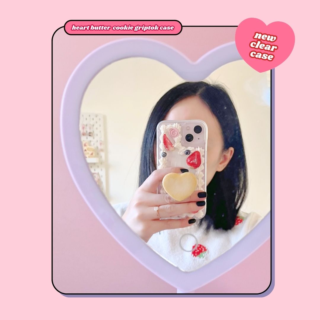 teddy bear heart butter cookie pull out griptok decoden phone case