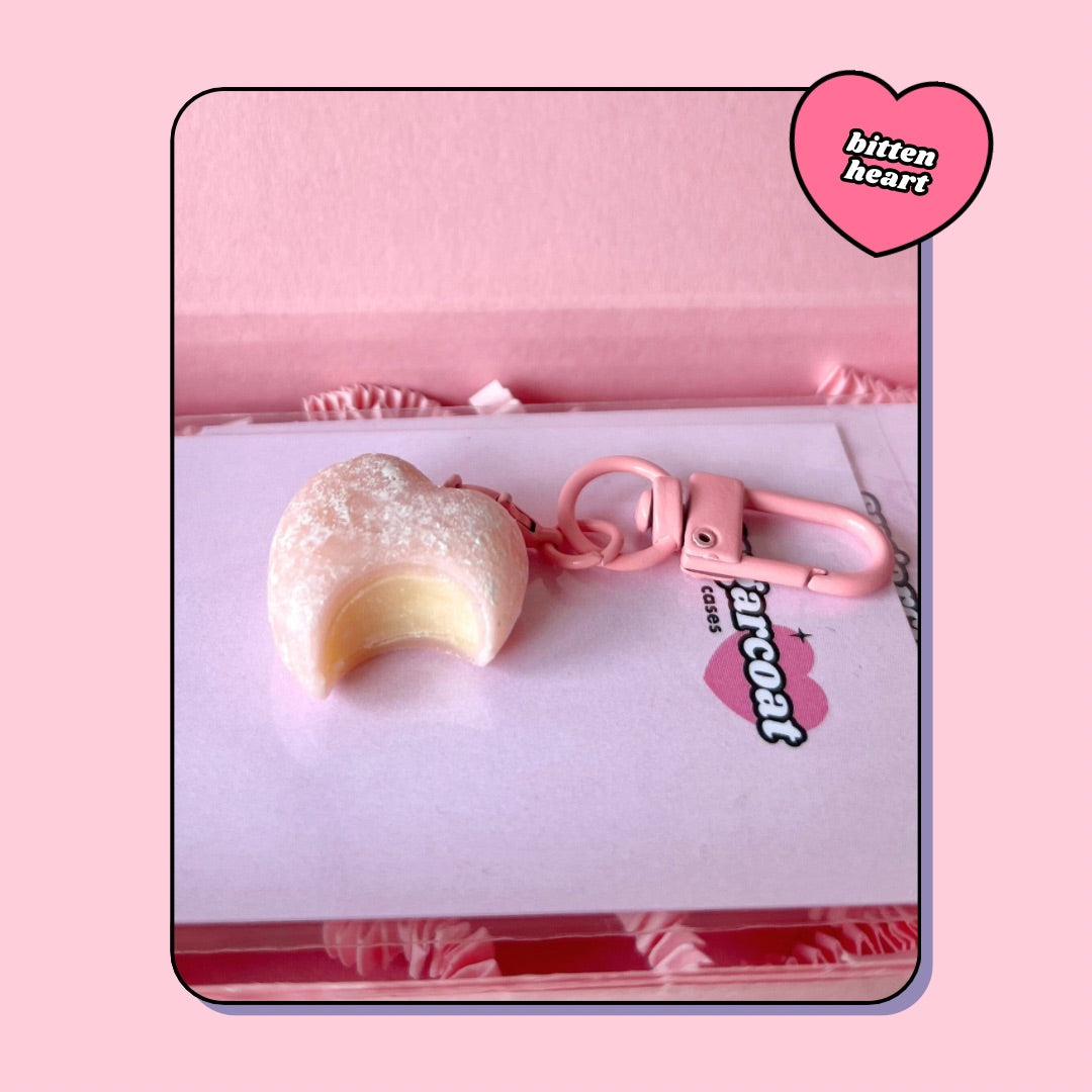 heart shaped sakura pink ice cream mochi keyring with lobster clasp