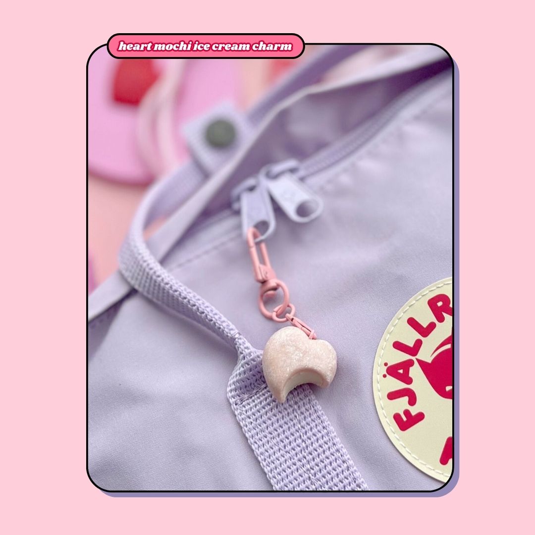 heart shaped sakura pink ice cream mochi keyring with lobster clasp