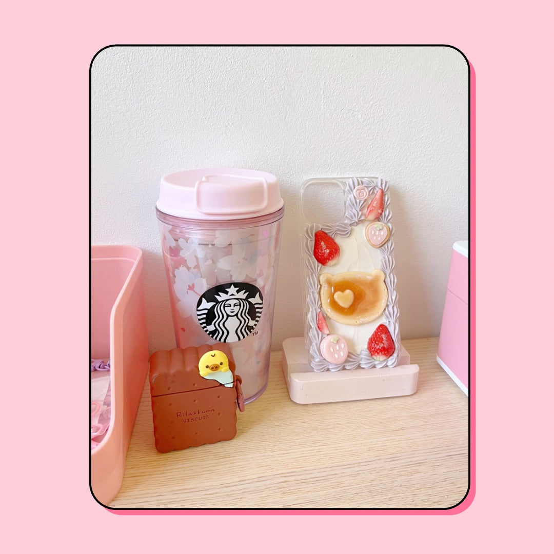 dreamy lavender cream teddy bear pancake + strawberry cookie + macaron decoden phone case