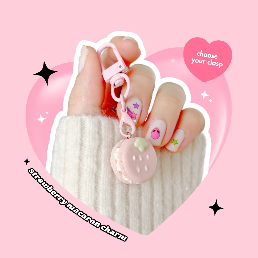 strawberry macaron whipped cream keyring