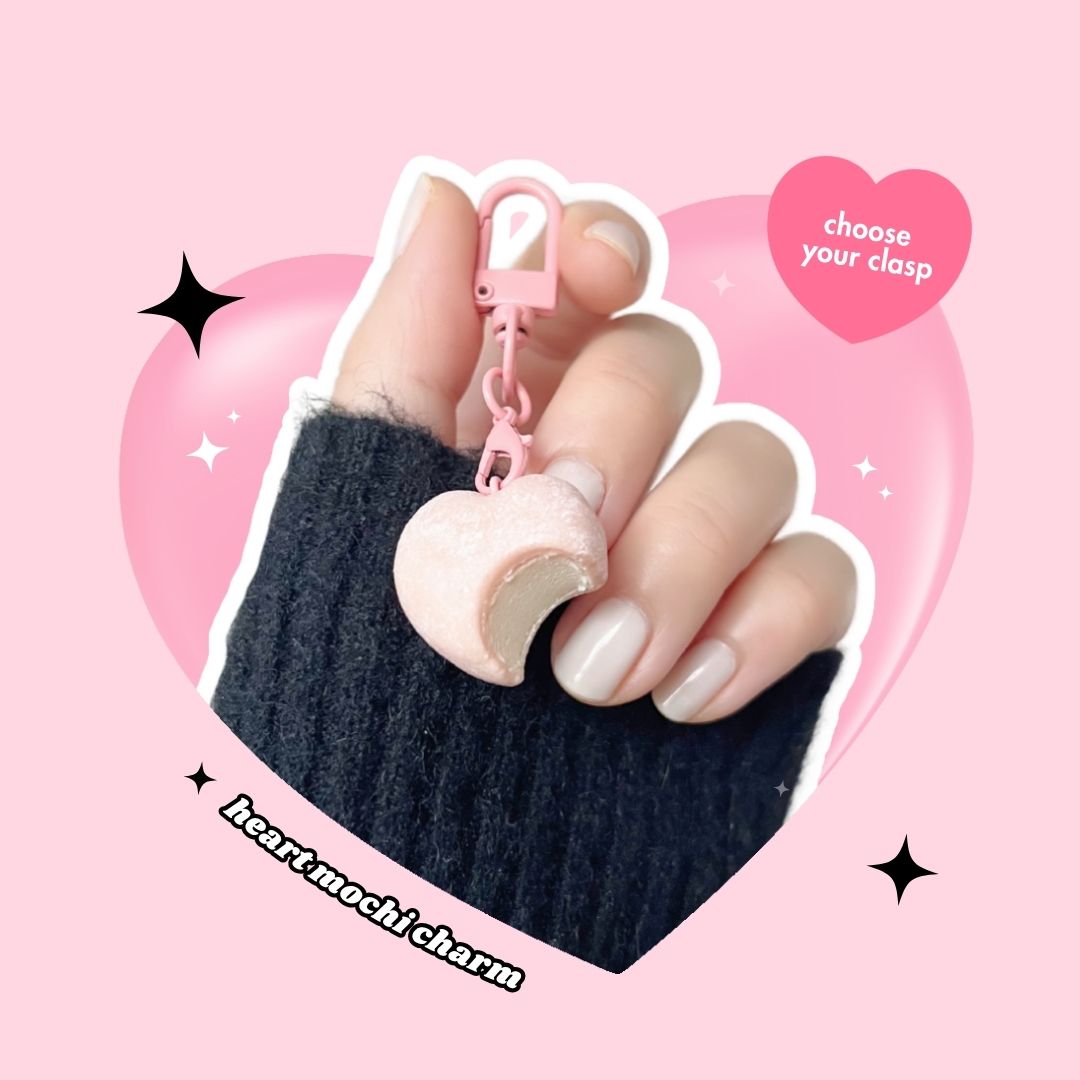 heart shaped sakura pink ice cream mochi keyring with lobster clasp