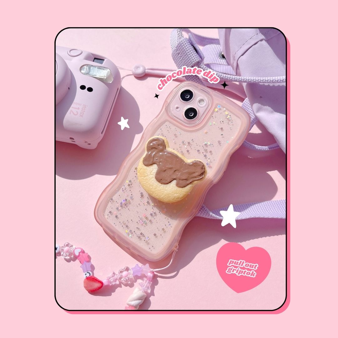 teddy bear butter cookie pull out phone griptok