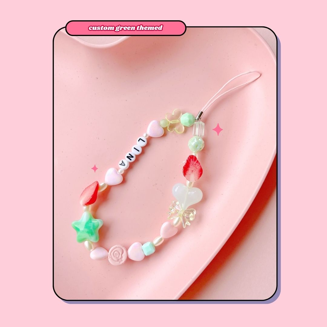 heart + stars candy Y2K friendship beaded phone strap with strawberries & marshmallows