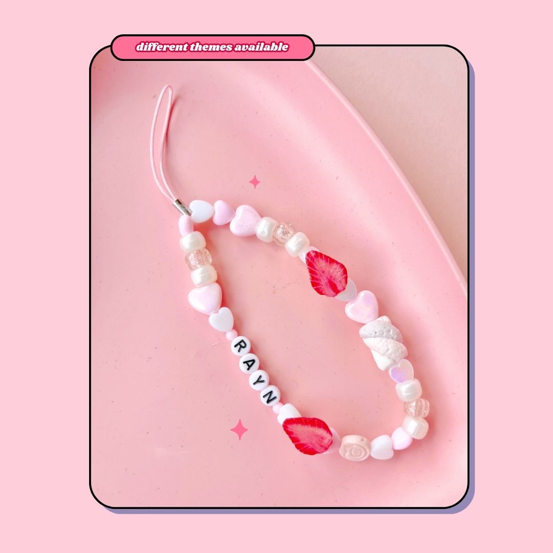 heart + stars candy Y2K friendship beaded phone strap with strawberries & marshmallows