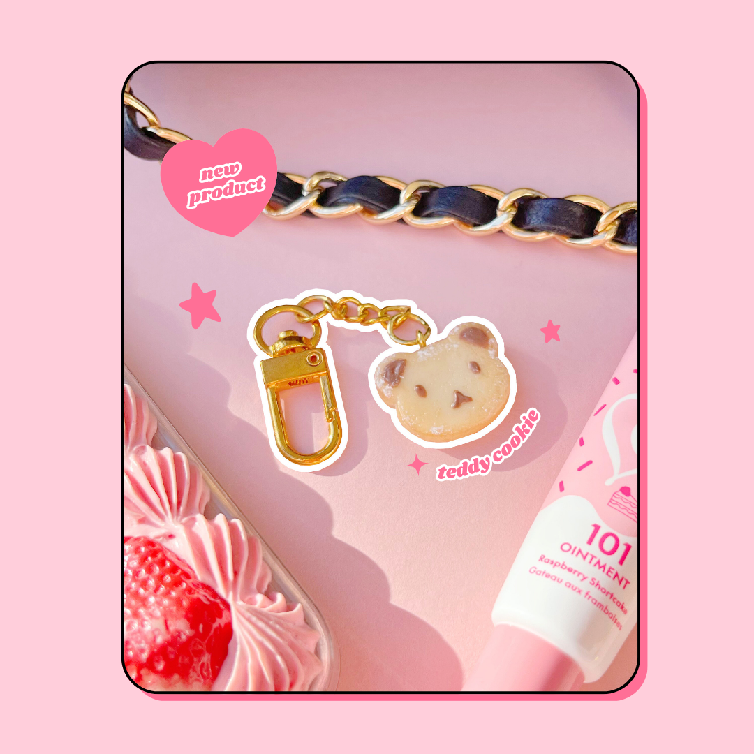 teddy bear shaped chocolate cookie biscuit keyring handbag charm