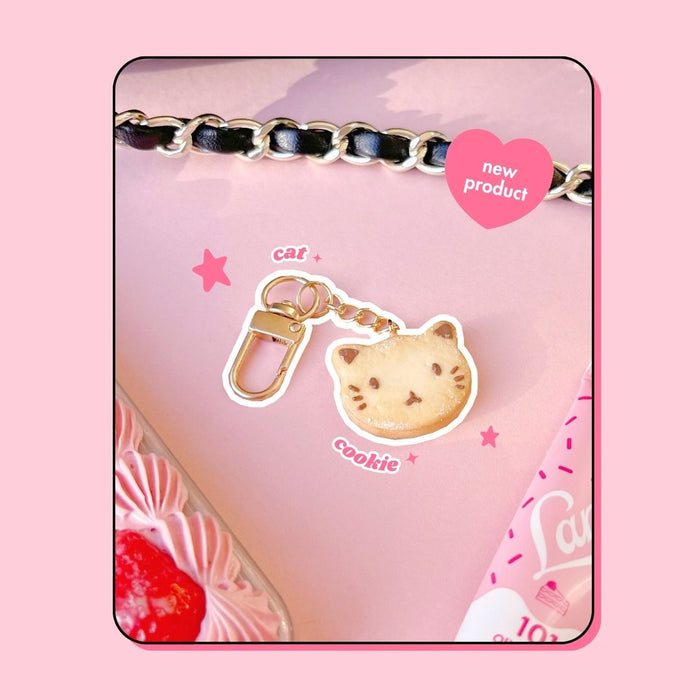 cat shaped chocolate cookie biscuit keyring handbag charm