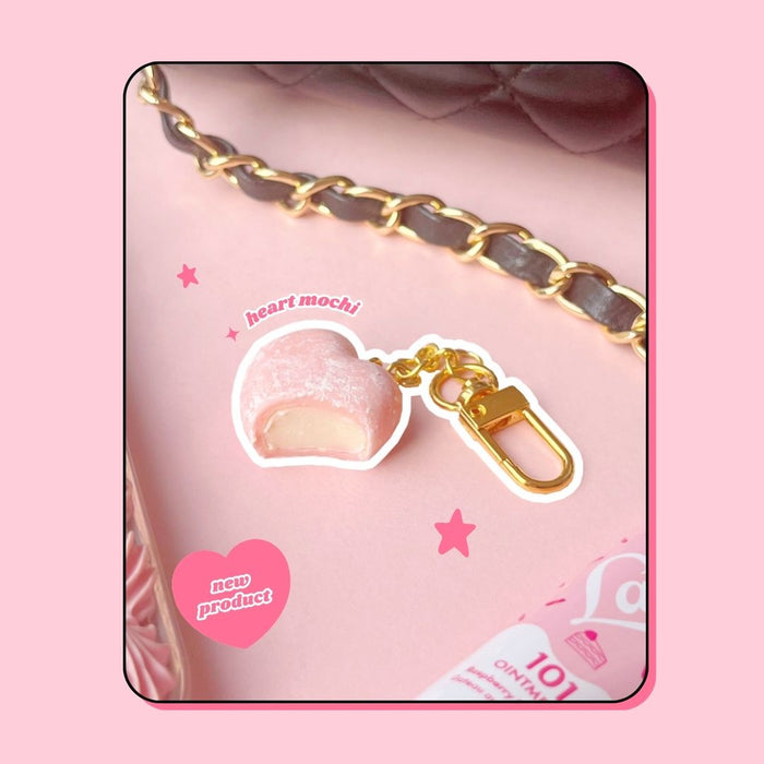 heart shaped raspberry pink ice cream mochi keyring handbag charm