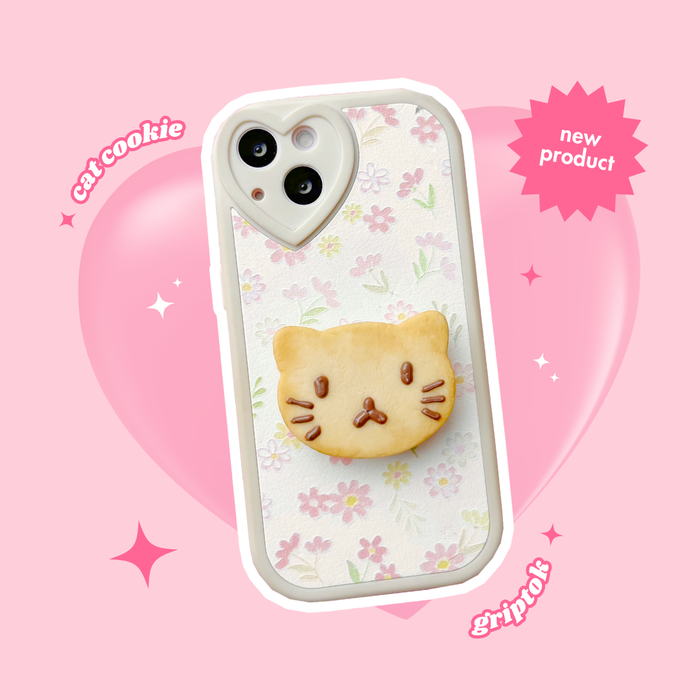 kitty cat butter cookie biscuit chocolate face pull out phone griptok