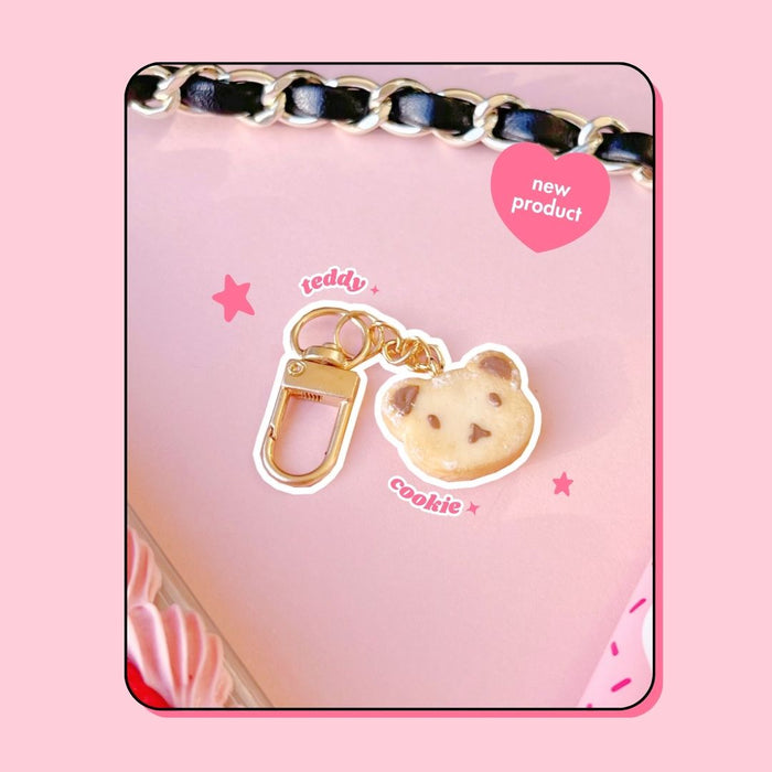 teddy bear shaped chocolate cookie biscuit keyring handbag charm