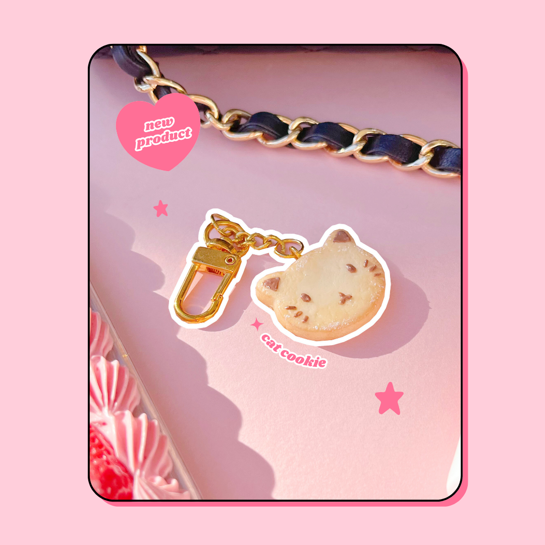 cat shaped chocolate cookie biscuit keyring handbag charm
