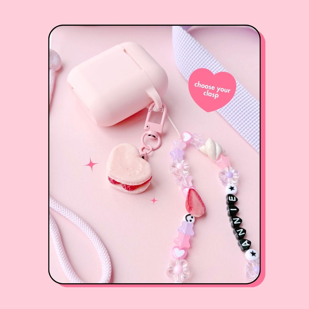 heart shaped pink raspberry macaron keyring charm