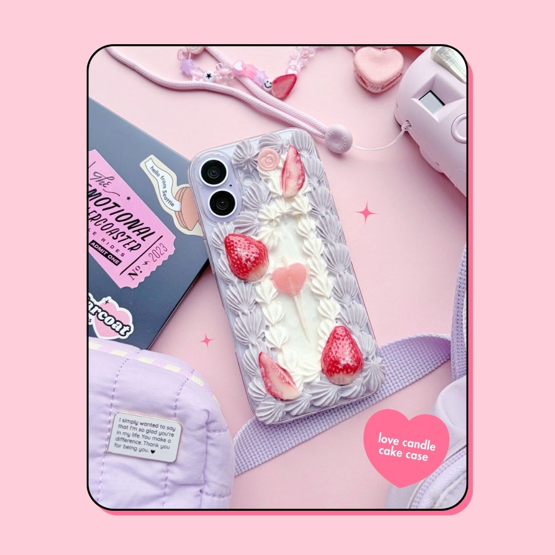 love heart candle lavender cream cake decoden phone case