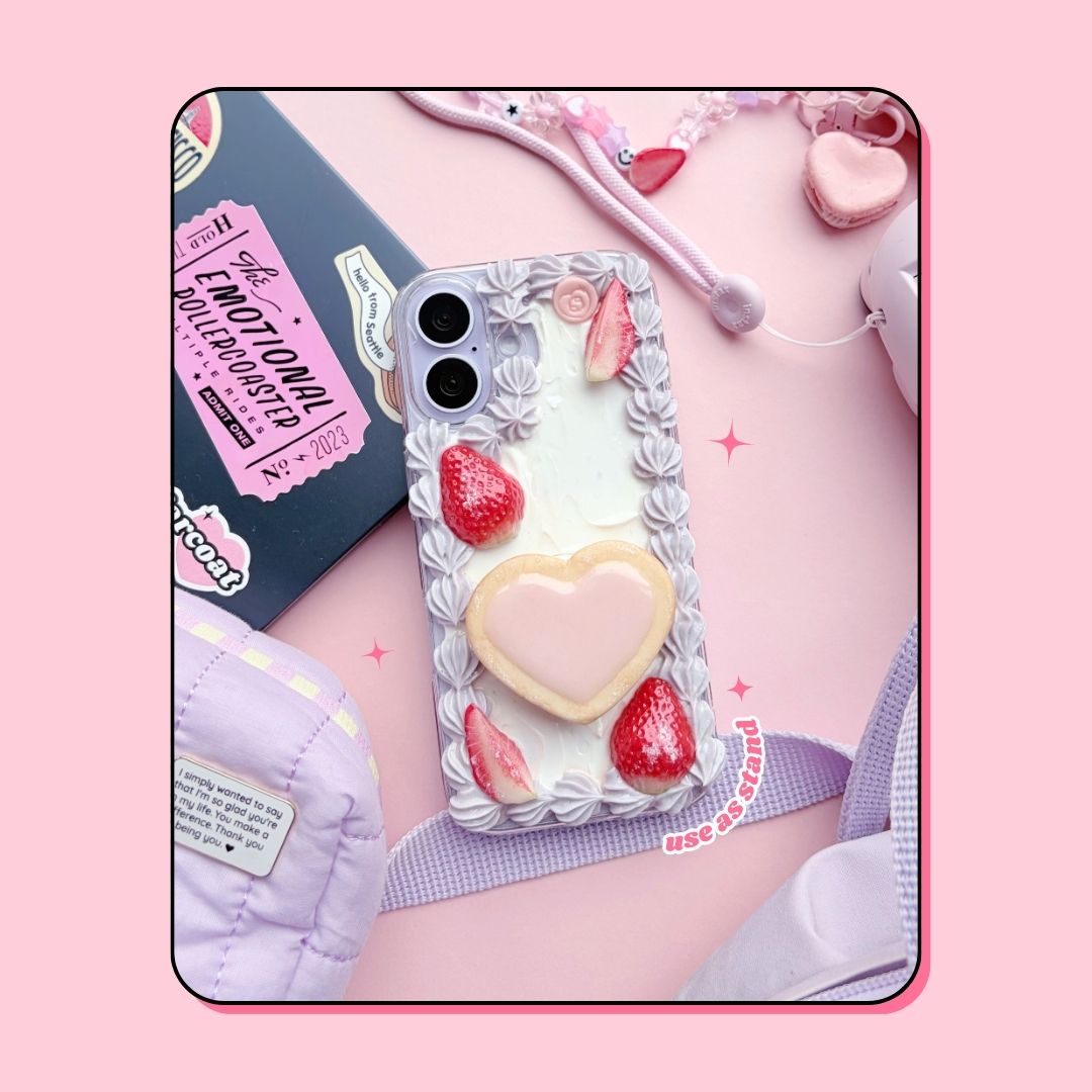 heart sugar cookie pull out griptok lavender cream decoden phone case