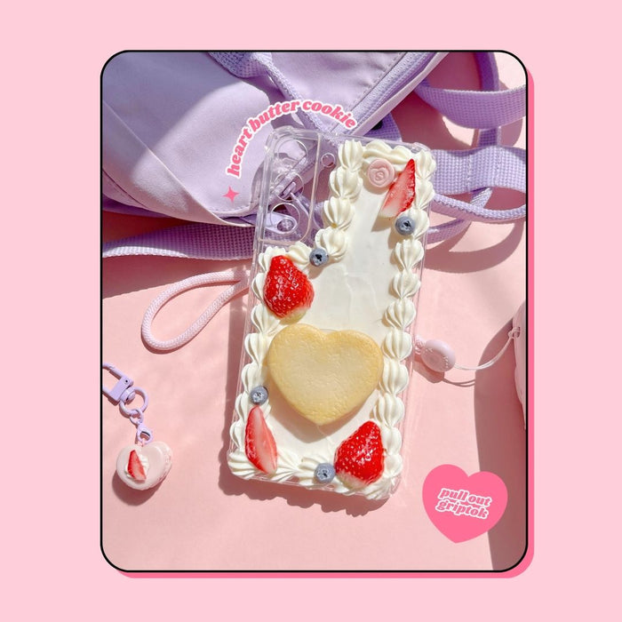 teddy bear heart butter cookie pull out griptok decoden phone case