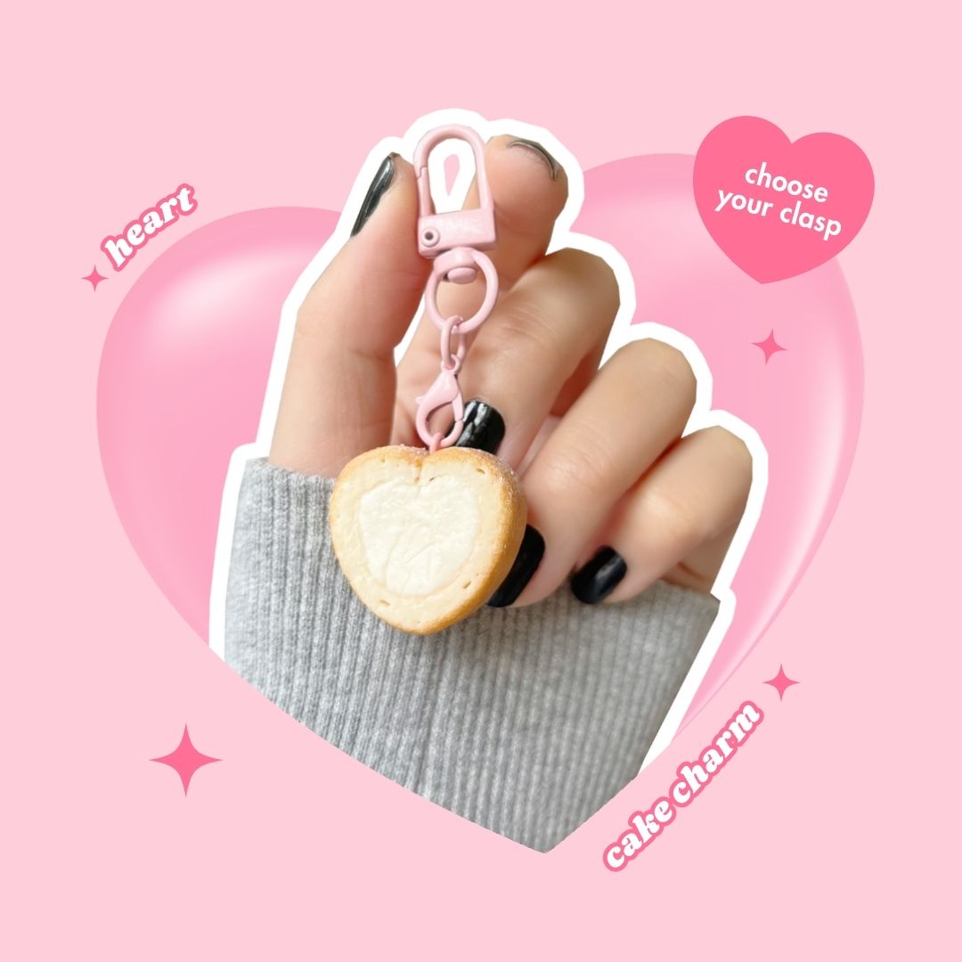 🍥 heart shape whipped cream swiss roll cake keyring with lobster clasp