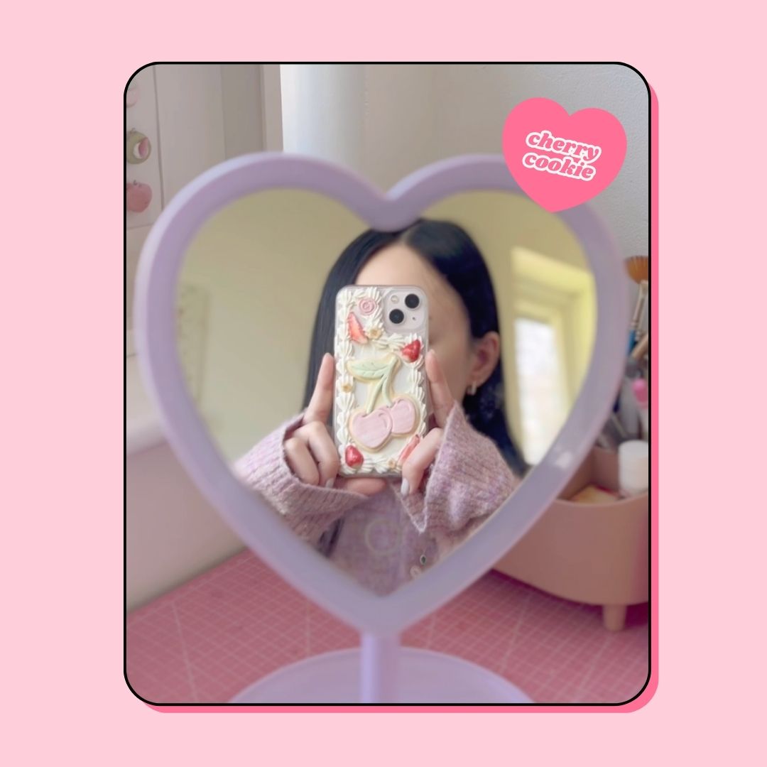 heart cherry shaped sugar cookie decoden phone case with strawberries
