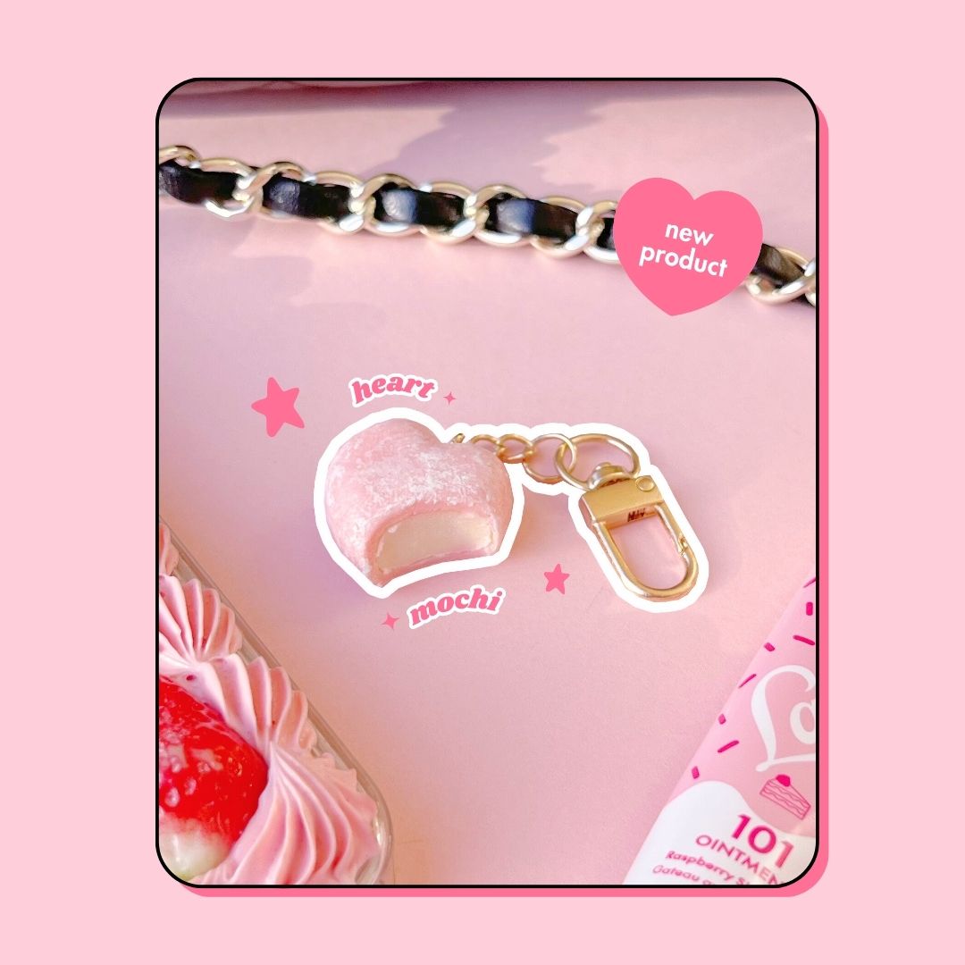 heart shaped raspberry pink ice cream mochi keyring handbag charm