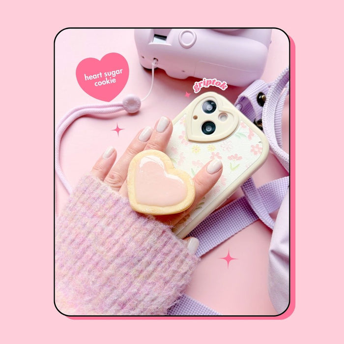 strawberry pink heart shaped sugar cookie biscuit pull out phone griptok