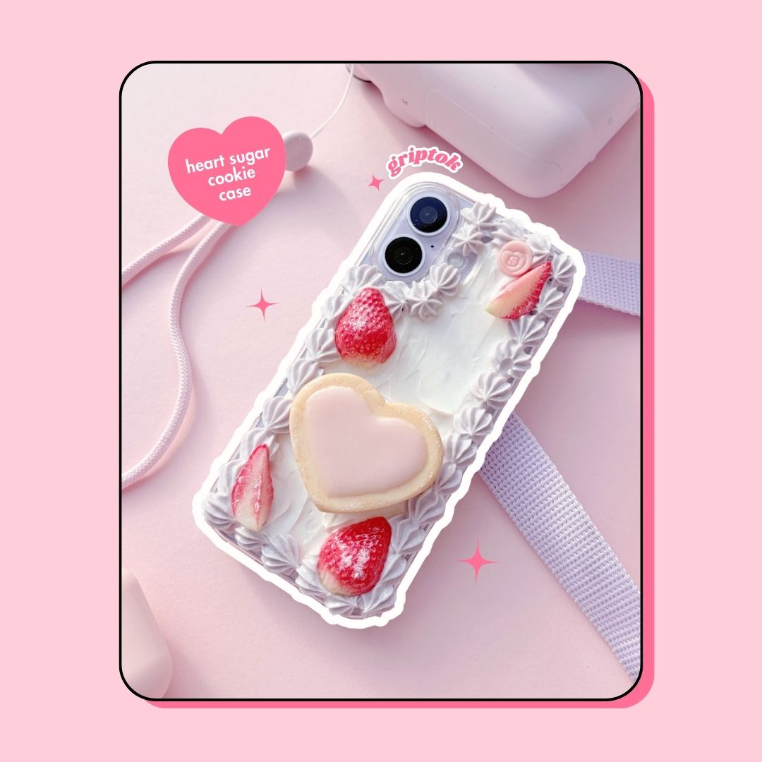 heart sugar cookie pull out griptok lavender cream decoden phone case