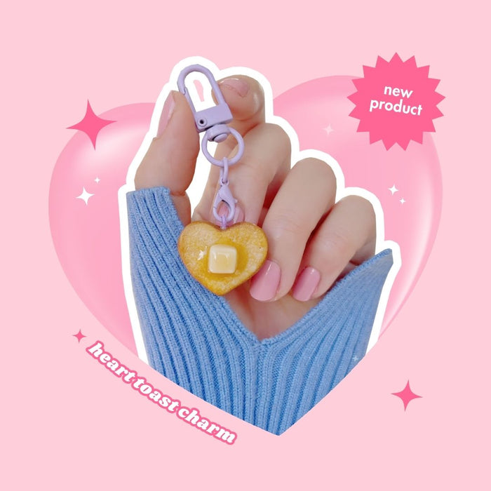 melting hearts butter toast charm keyring with lobster clasp