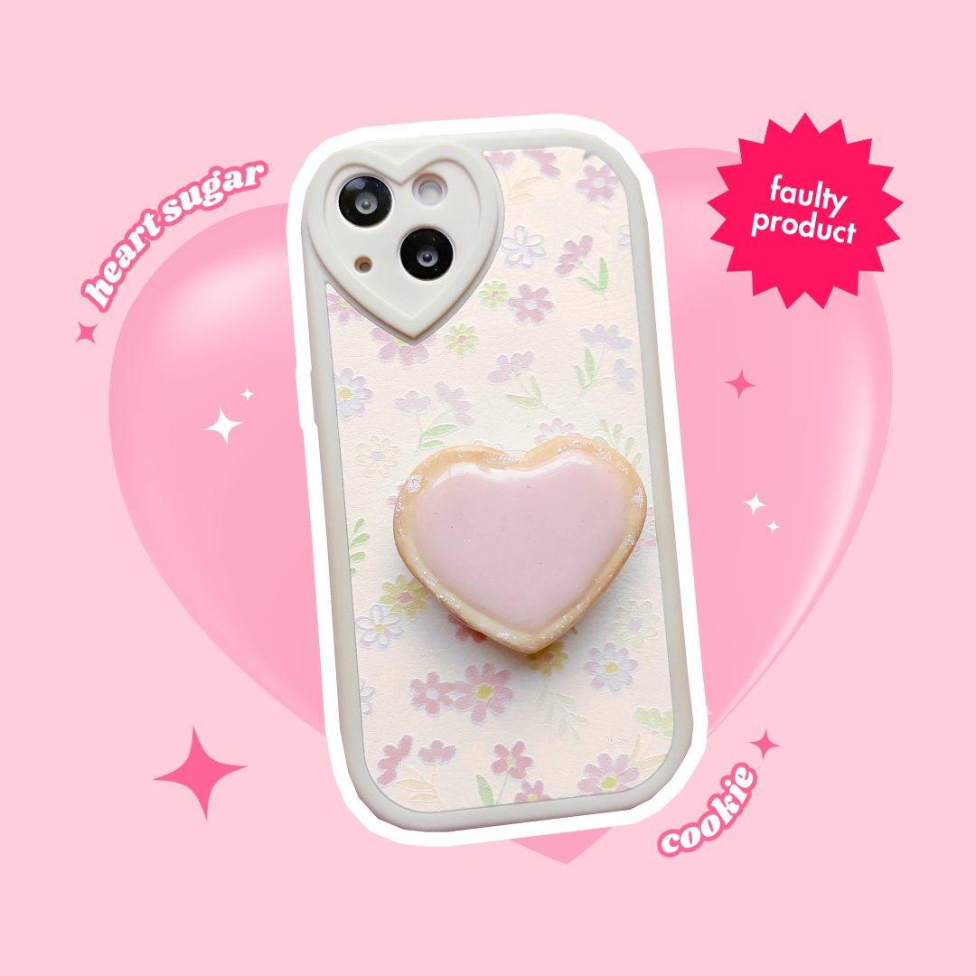 strawberry pink heart shape sugar cookie biscuit pull out phone griptok (faulty)