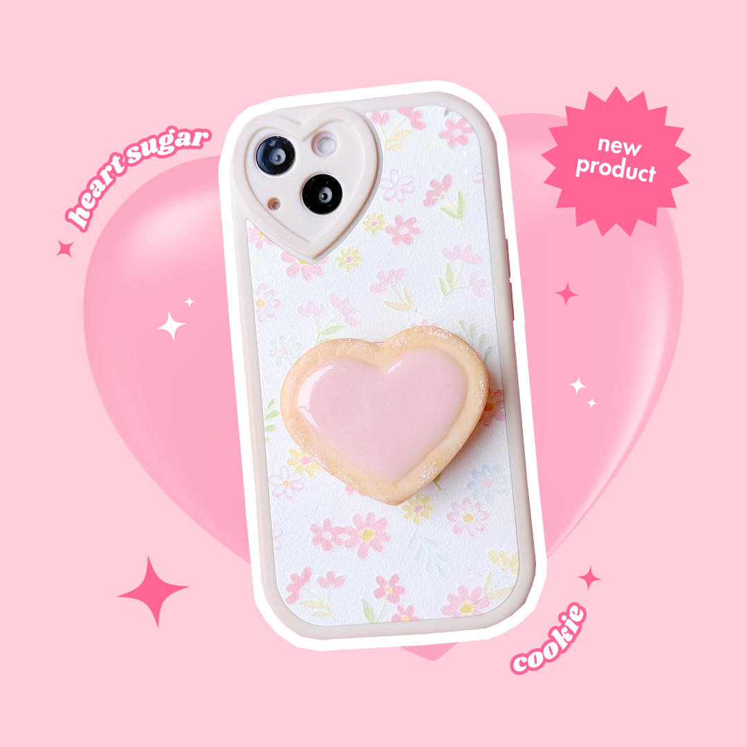strawberry pink heart shaped sugar cookie biscuit pull out phone griptok