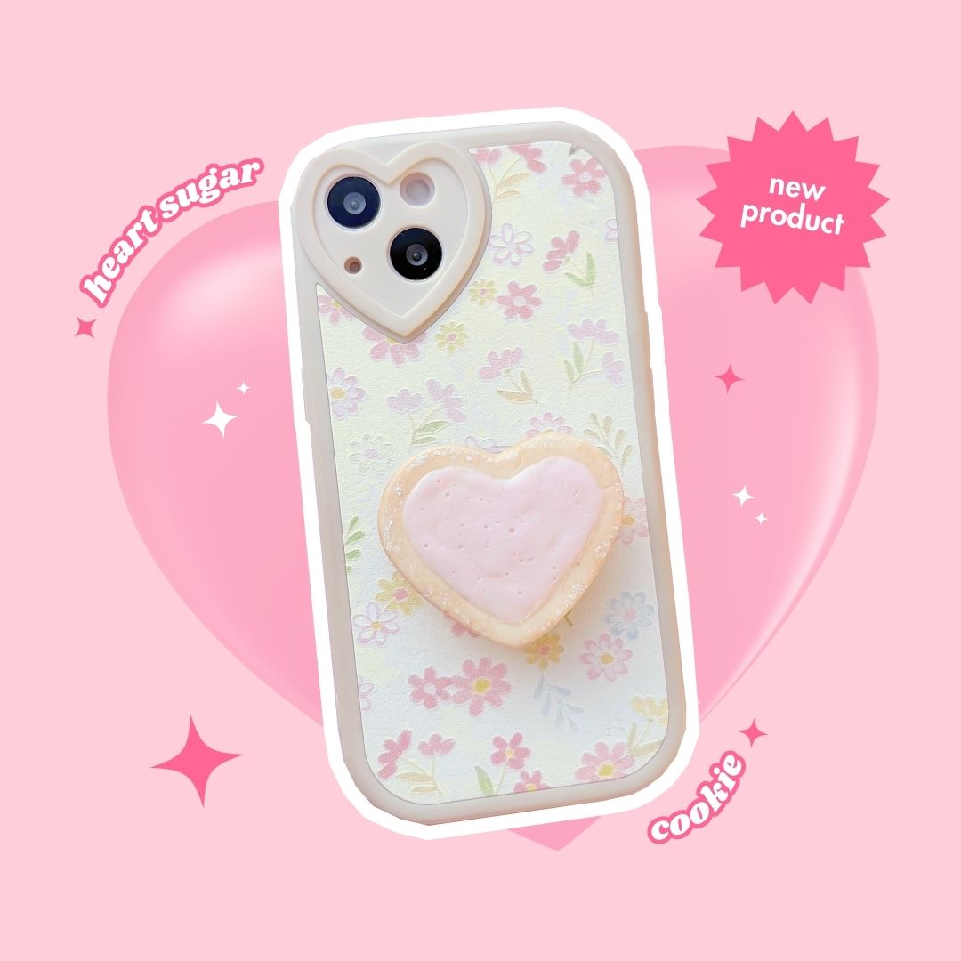 strawberry pink heart shape sugar cookie biscuit pull out phone griptok