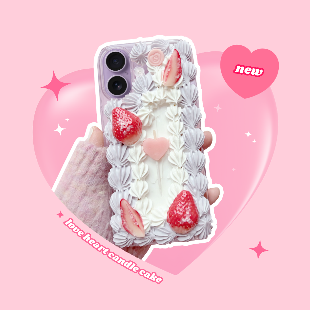 love heart candle lavender cream cake decoden phone case