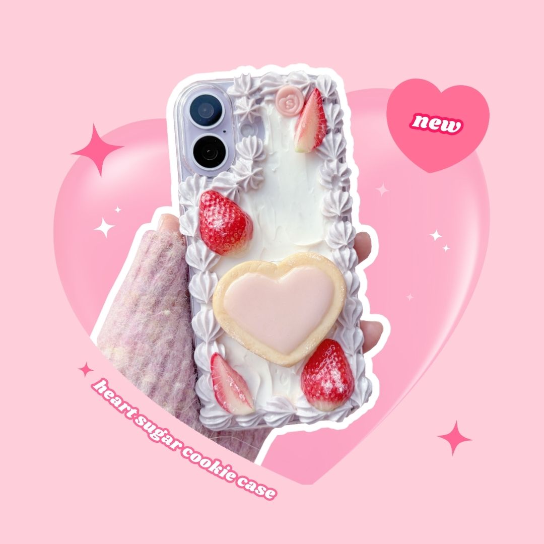 heart sugar cookie pull out griptok lavender cream decoden phone case