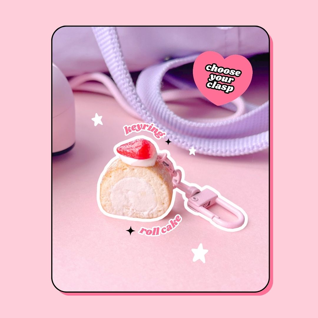 original vanilla flavour whipped cream swiss roll cake keyring with lobster clasp