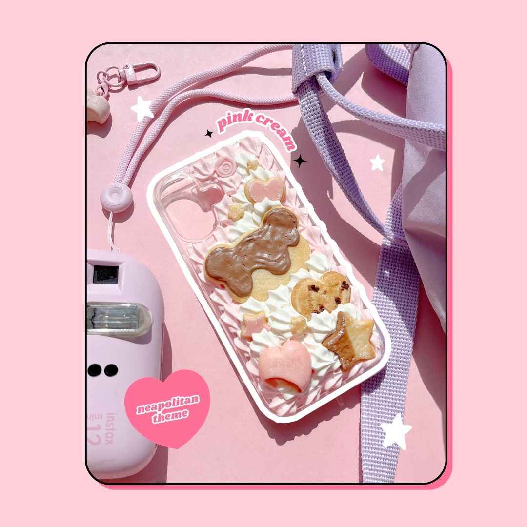 neapolitan theme decoden phone case with chocolate teddy cookie & sugar cookies