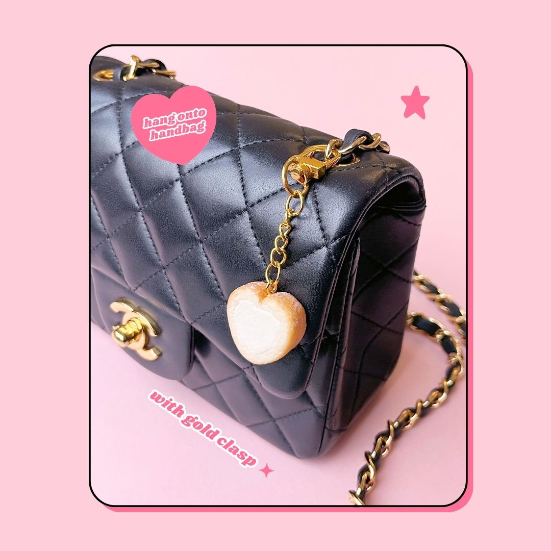 🍥 heart shape whipped cream swiss roll cake keyring with lobster clasp