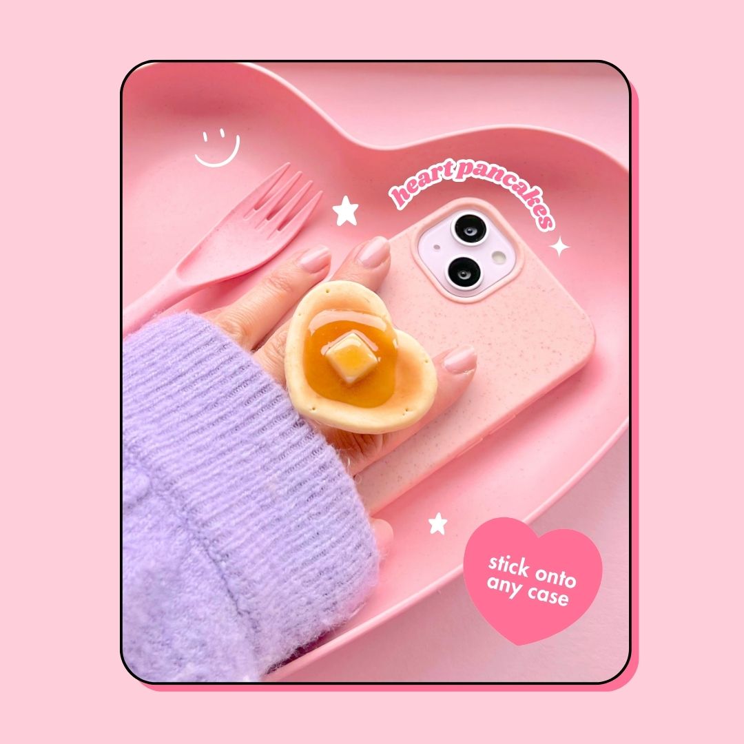 heart shaped butter syrup pancake pull out phone grip