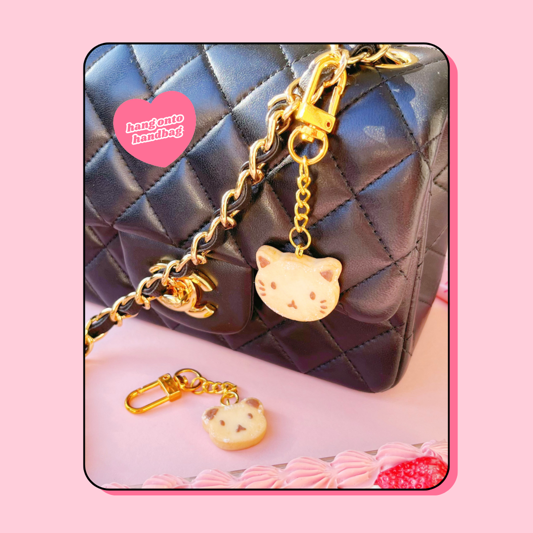 cat shaped chocolate cookie biscuit keyring handbag charm